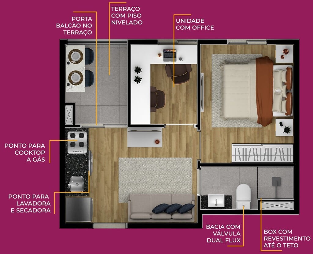 Planta 02 - 1 dorm 28m