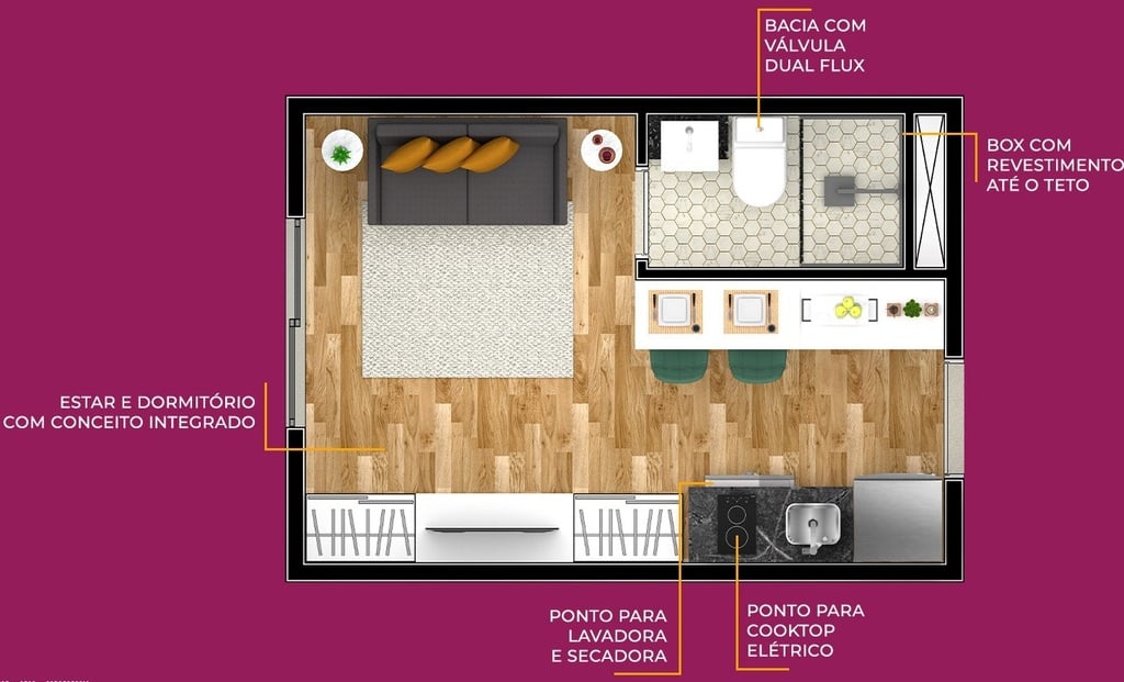 Planta 01 - 1 dorm 17m - studio