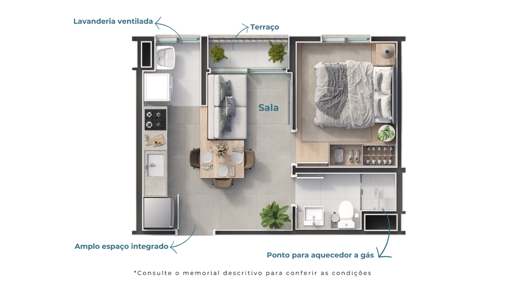 Planta 01 - 1 dorm 28m