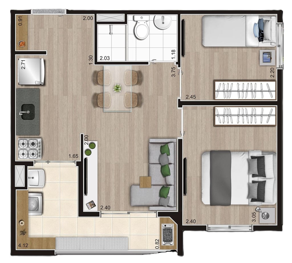 Planta 01 - 2 dorm 41m