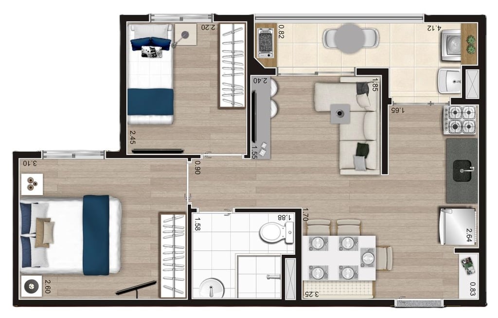 Planta 02 - 2 dorm 41m