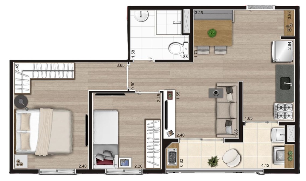 Planta 04 - 2 dorm 43m