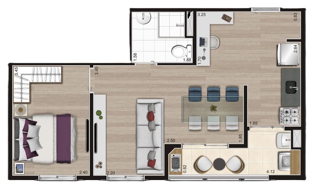 Planta 05 - 1 dorm 43m - opo