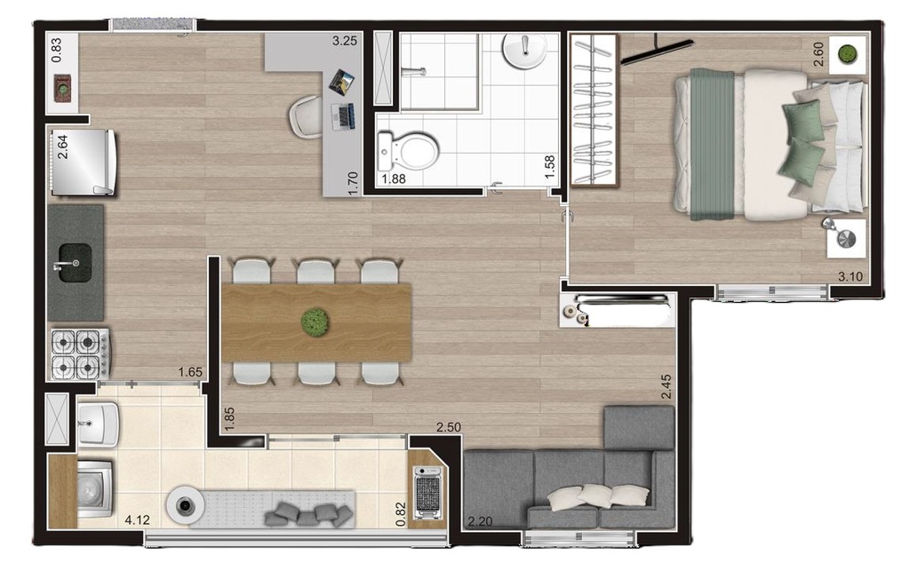 Planta 03 - 1 dorm 41m - opo
