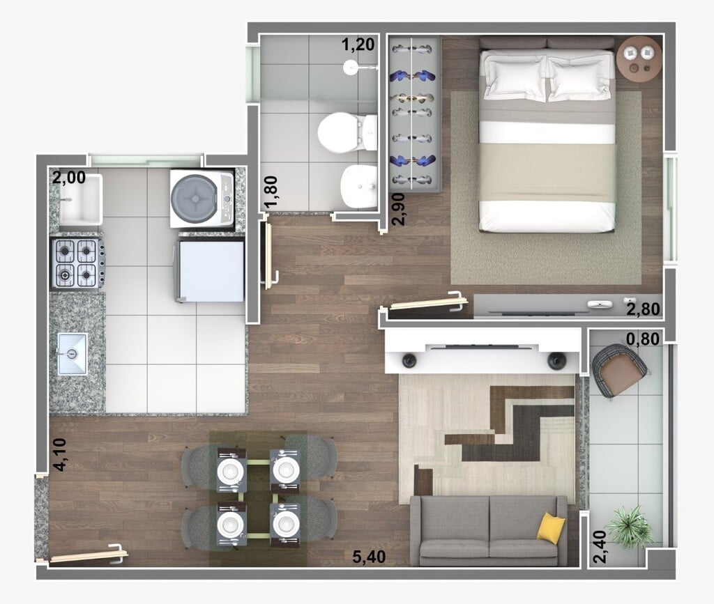 Planta 01 - 1 dorm 35m