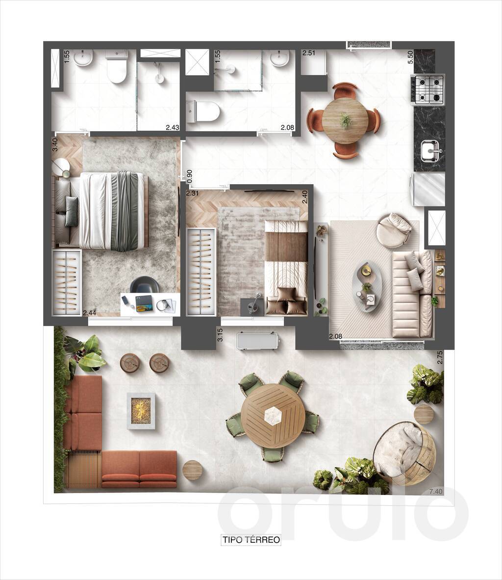 Planta 08 - 2 dorm 67m