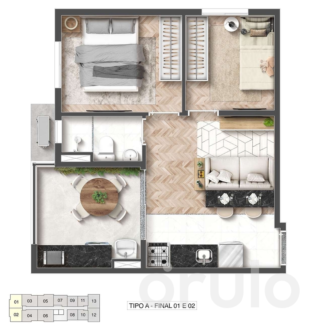 Planta 05 - 2 dorm 39,17m