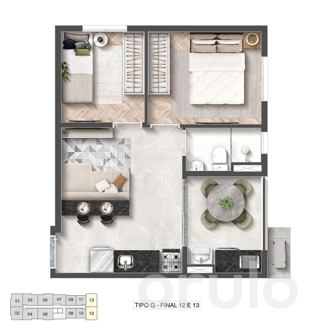 Planta 04 - 2 dorm 36,70m