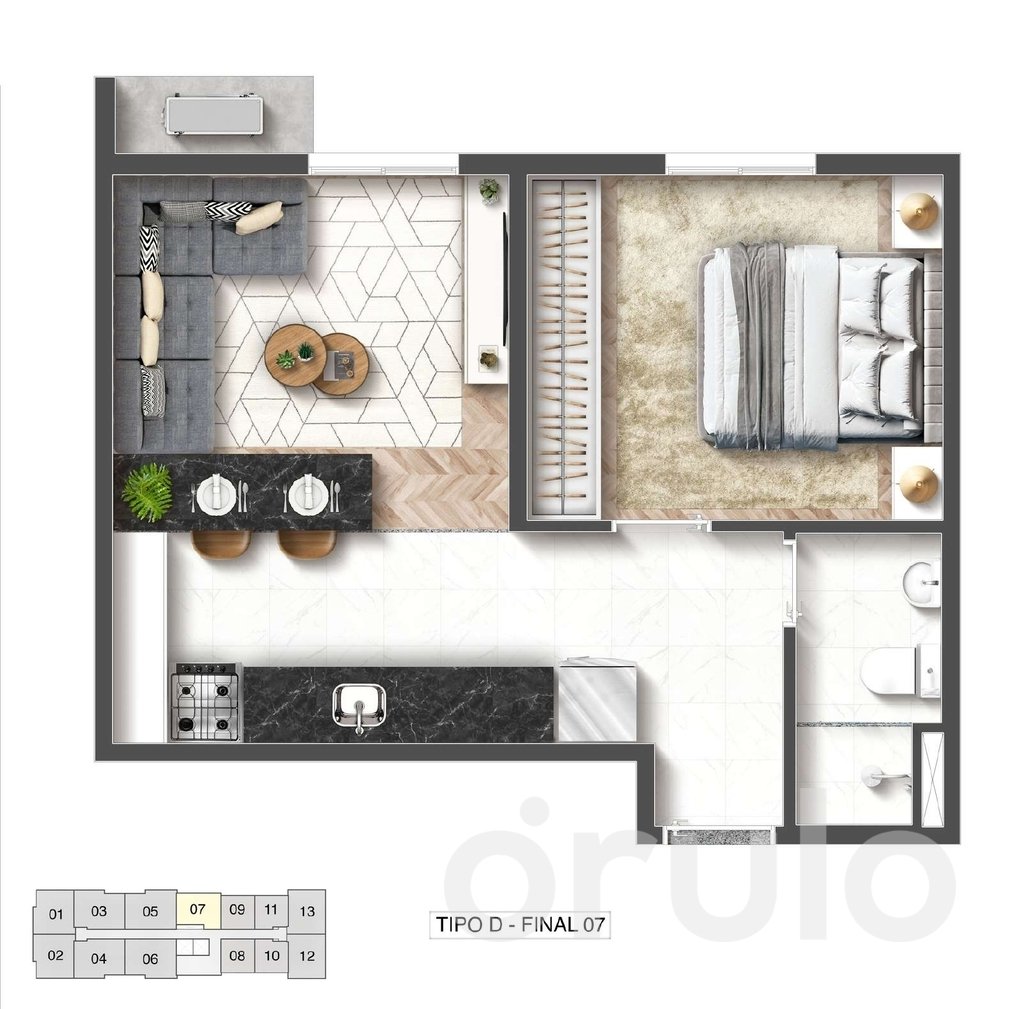 Planta 03 - 1 dorm 33m