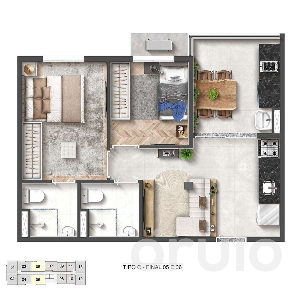 Planta 07 - 2 dorm 43,07m