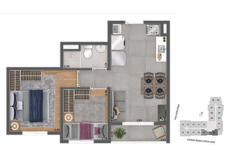 Planta 02 - 2 dorm 35,09m