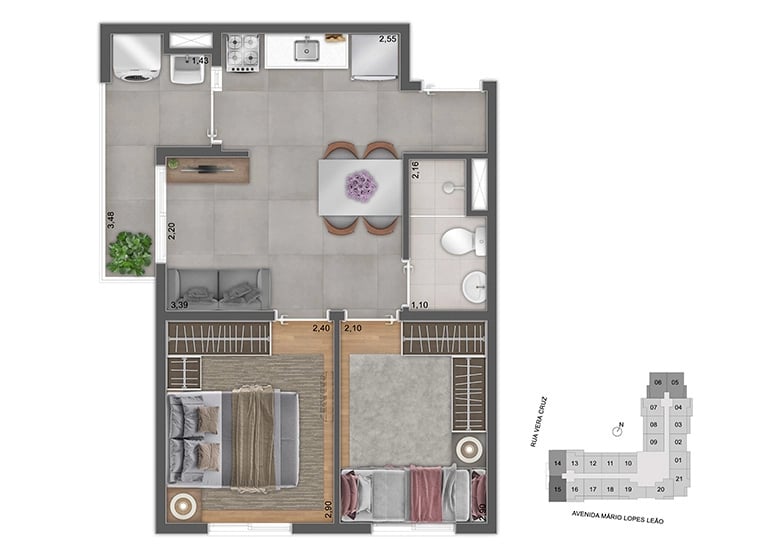 Planta 04 - 2 dorm 36,87m