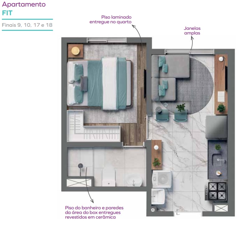 Planta 01 - 1 dorm 24,21m