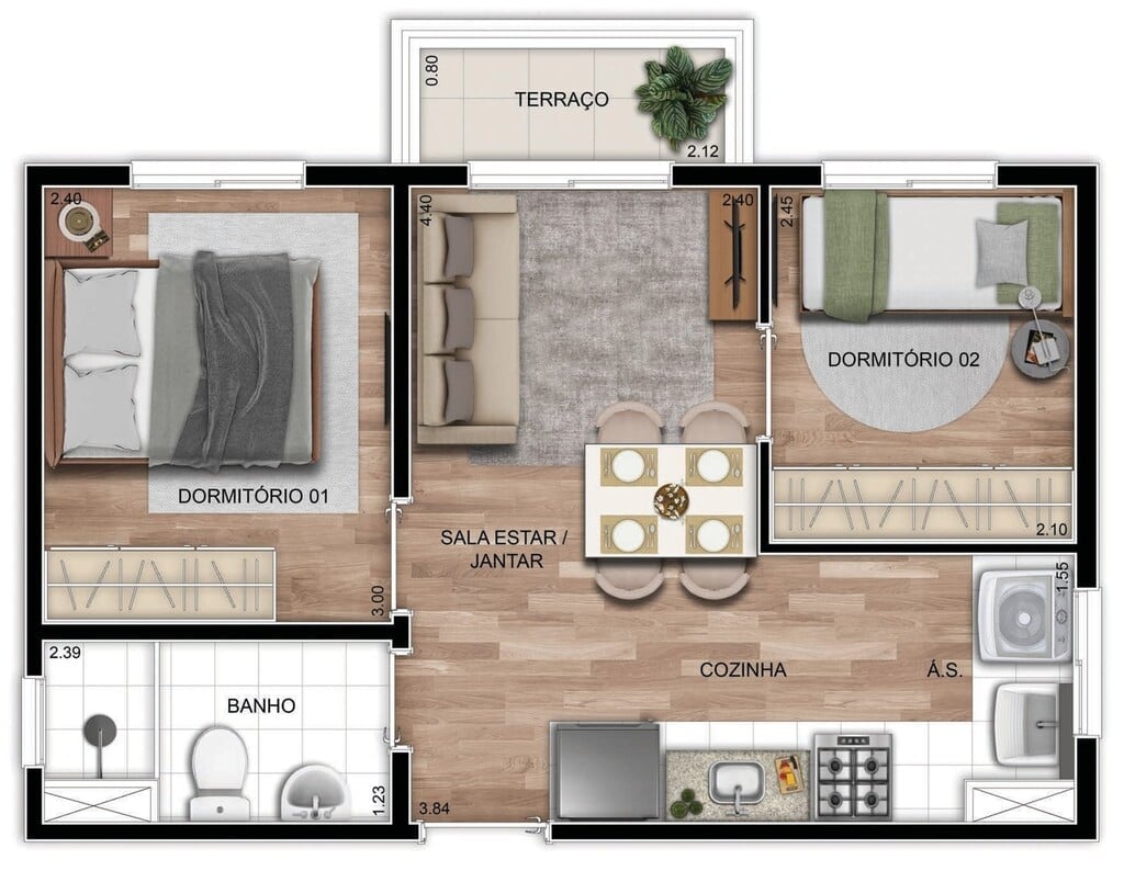Planta 03 - 2 dorm 36m