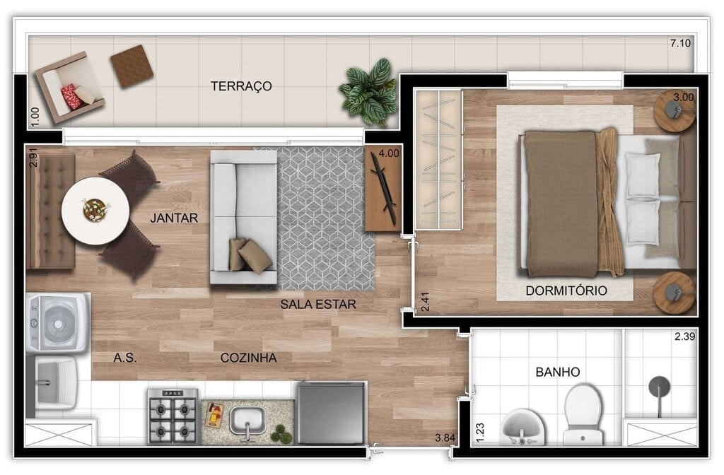 Planta 02 - 1 dorm 34m