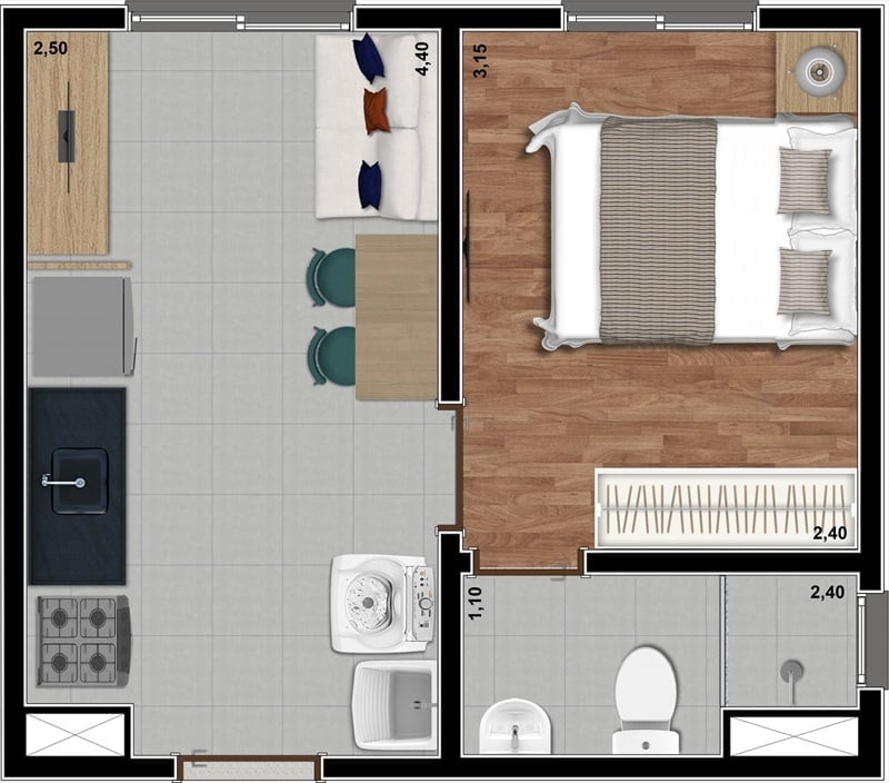 Planta 01 - 1 dorm 24m