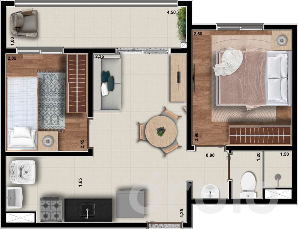 Planta 02 - 2 dorm 39,50m