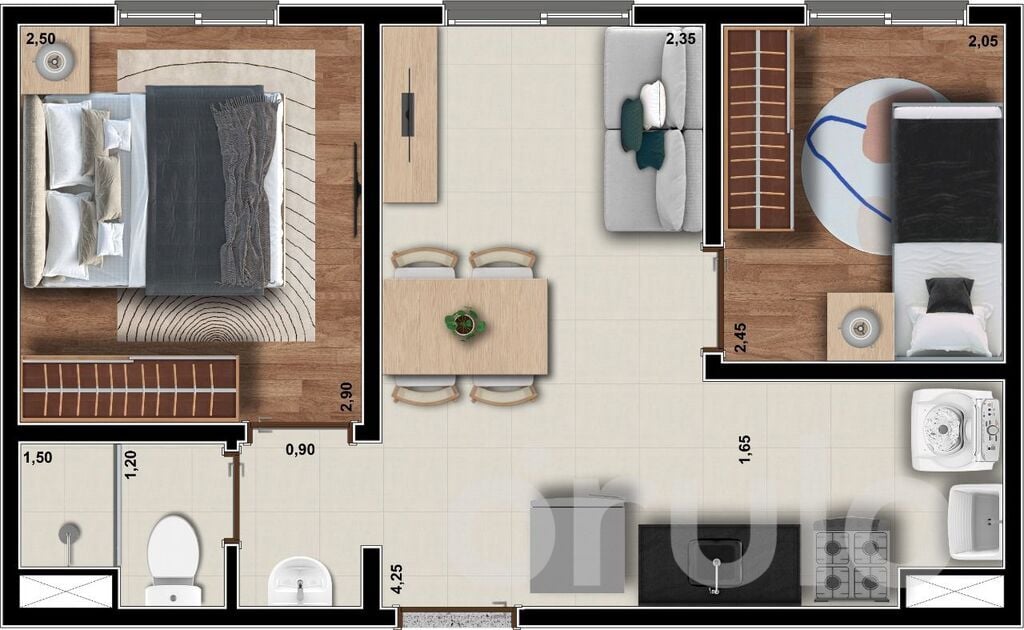 Planta 01 - 2 dorm 33,50m
