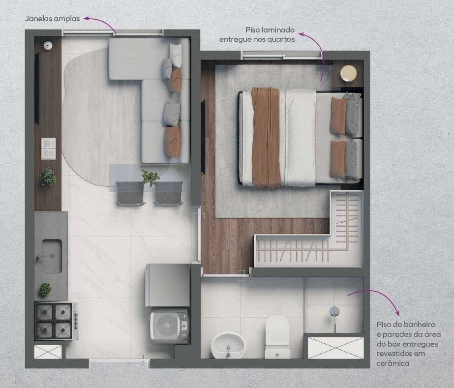 Planta 01 - 1 dorm 24,17m