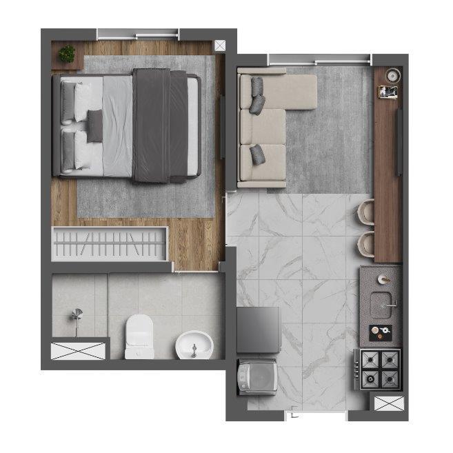 Planta 01 - 1 dorm 24,06m