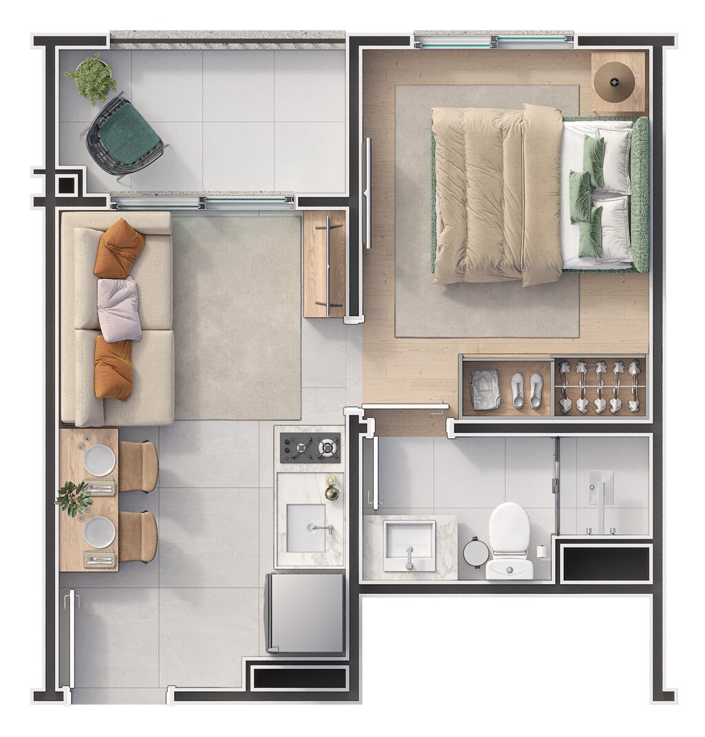 Planta 01 - 1 dorm 27m