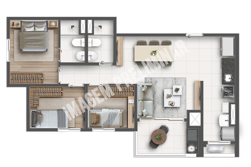 Planta 03 - 3 dorm 65m