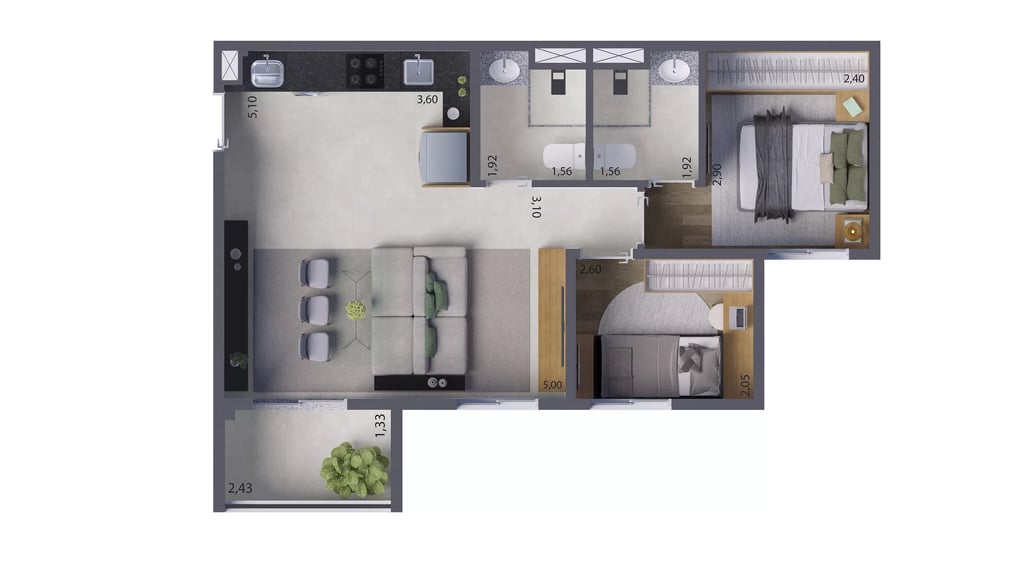 Planta 03 - 2 dorm 51m - opo