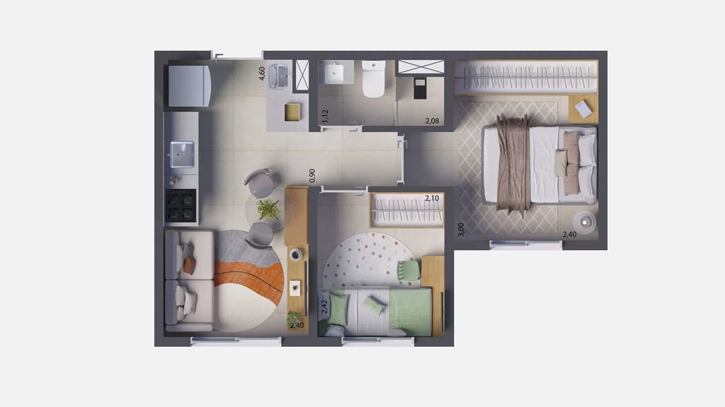 Planta 01 - 2 dorm 32m