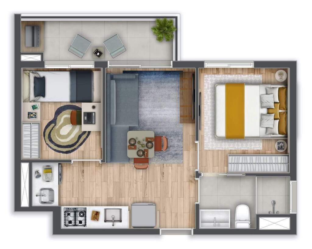 Planta 01 - 2 dorm 38 51m