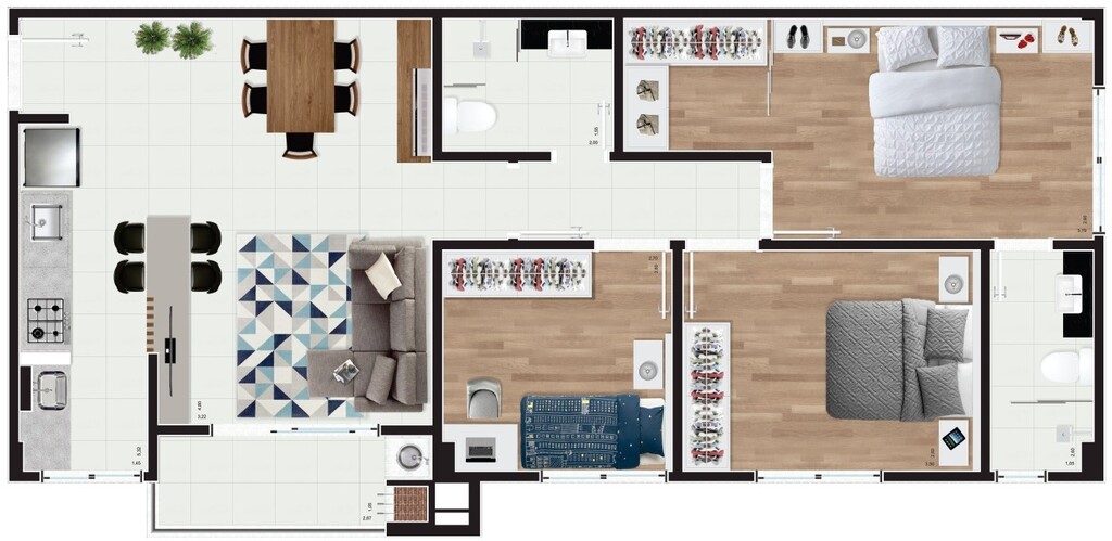 Planta 05 - 3 dorm 74,17m