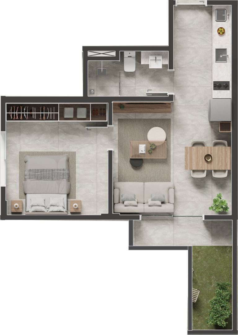 Planta 09 - 1 dorm 42,14m - garden