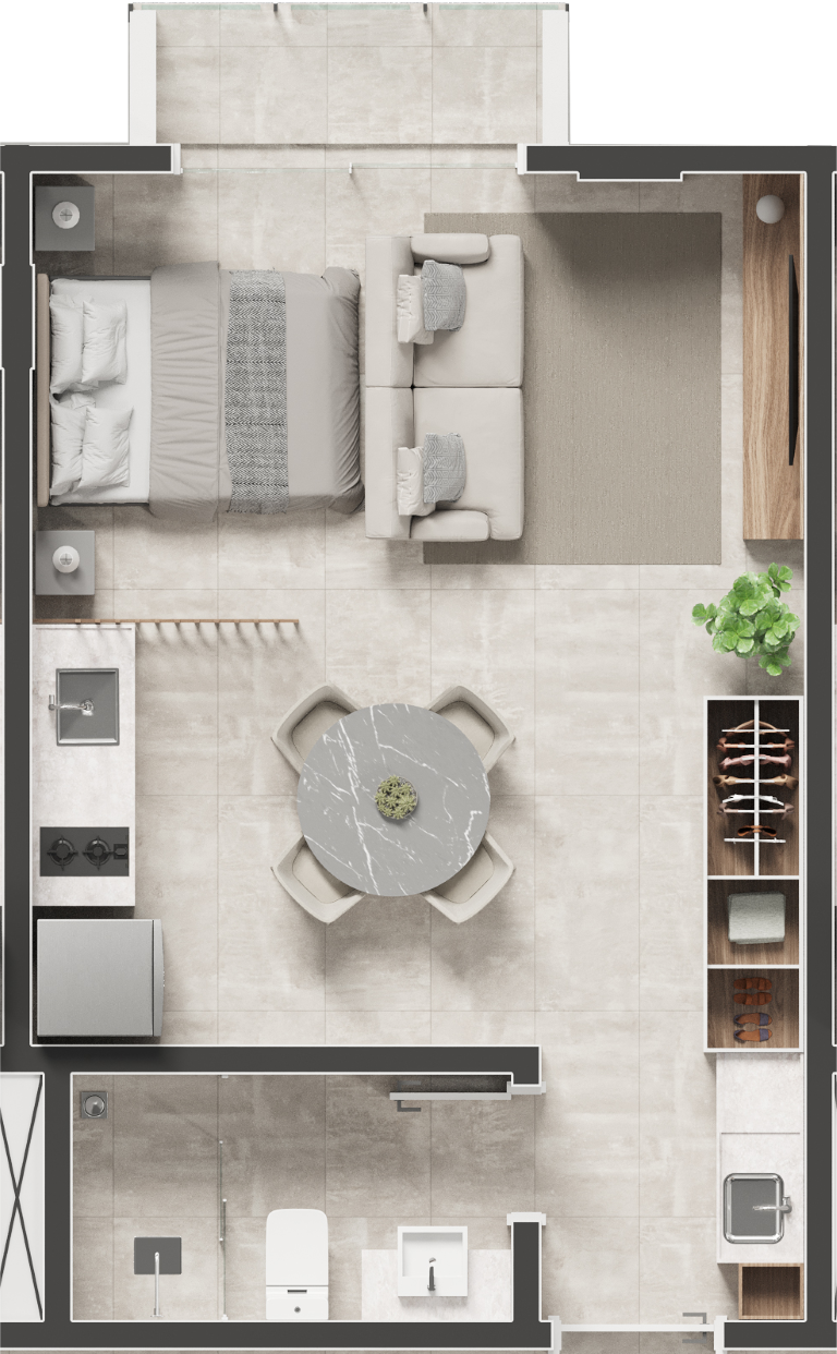 Planta 01 - 1 dorm 33,32m - studio