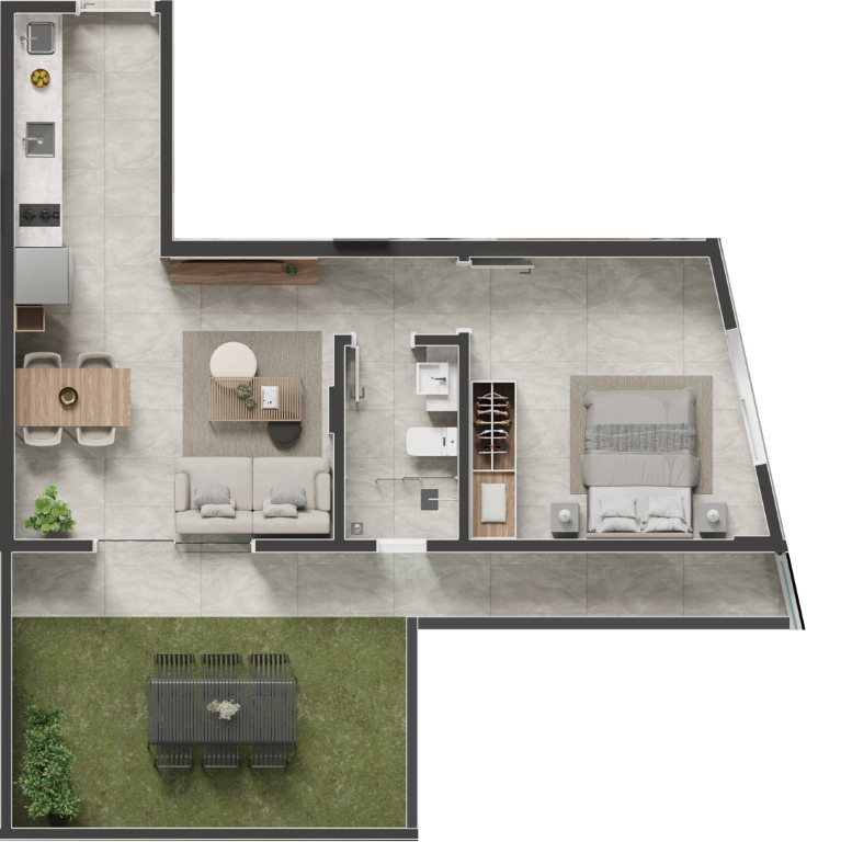 Planta 18 - 1 dorm 56,54m - garden