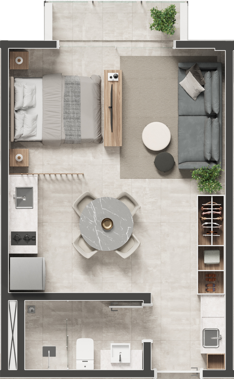 Planta 02 - 1 dorm 33,32m - studio