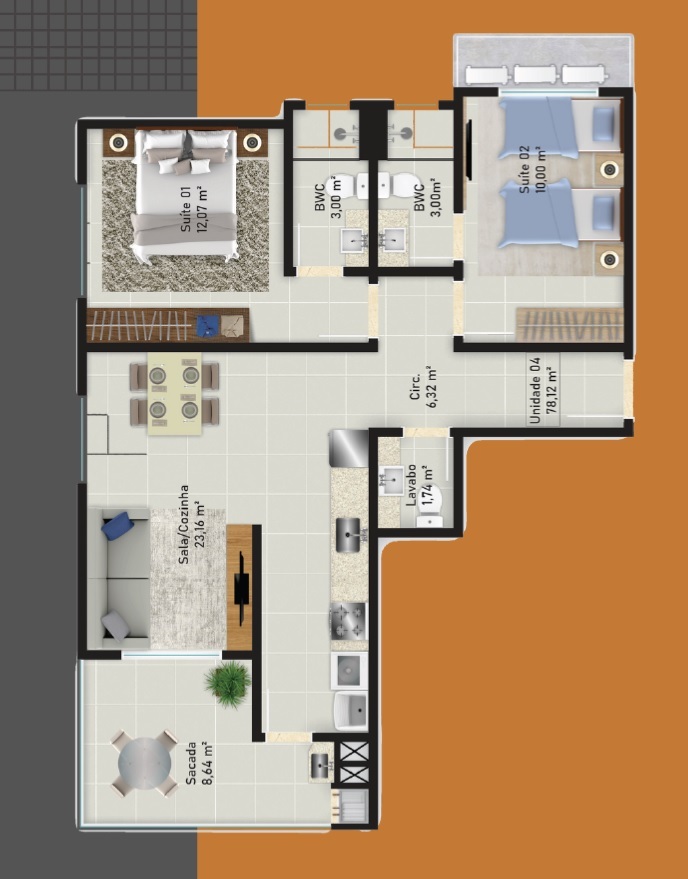 Planta 02 - 2 dorm 78,12m
