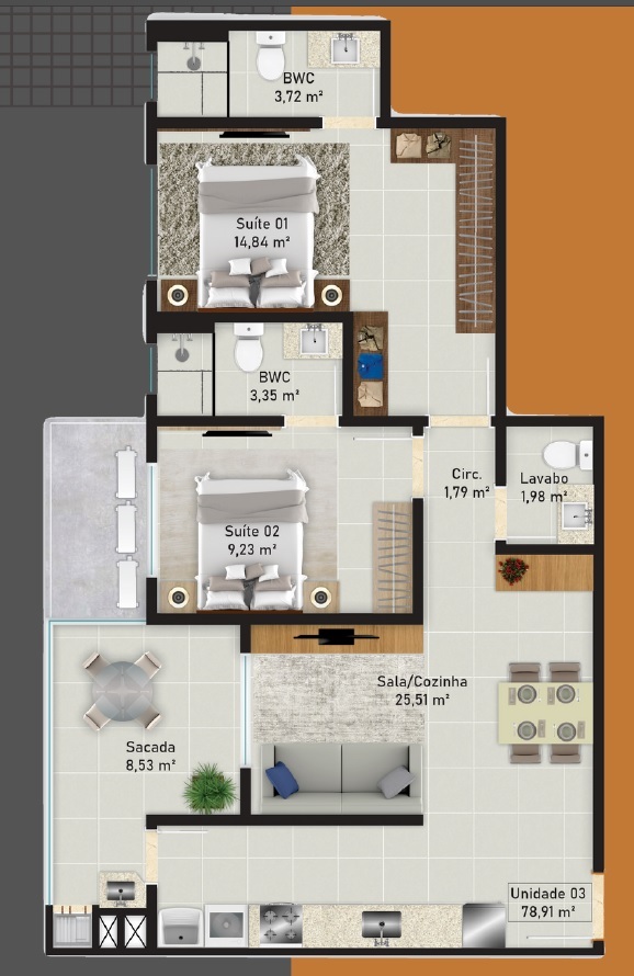 Planta 03 - 2 dorm 78,91m