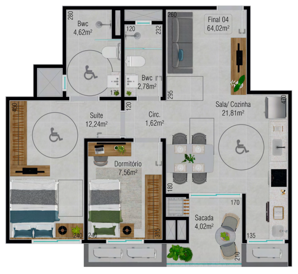 Planta 07 - 2 dorm 64,02m