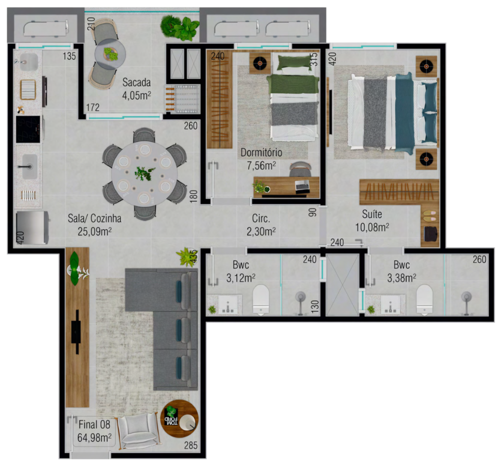 Planta 08 - 2 dorm 64,98m