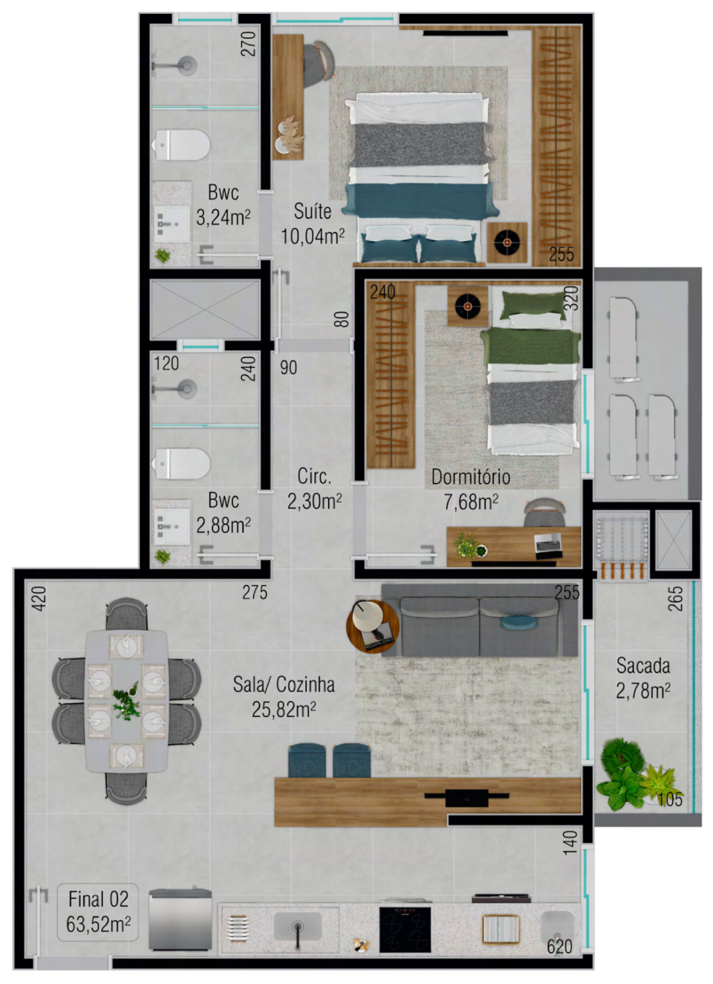 Planta 06 - 2 dorm 63,52m