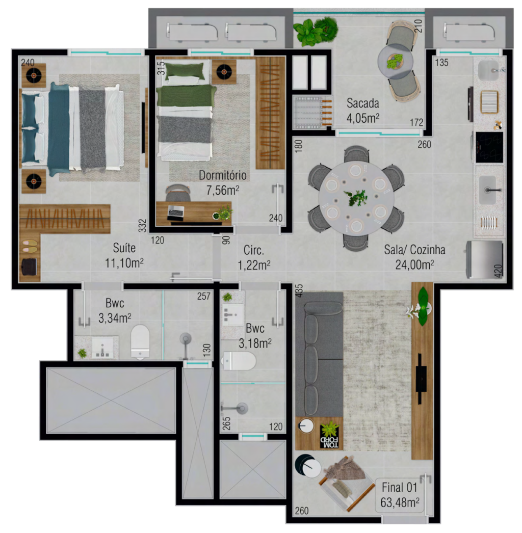Planta 05 - 2 dorm 63,48m