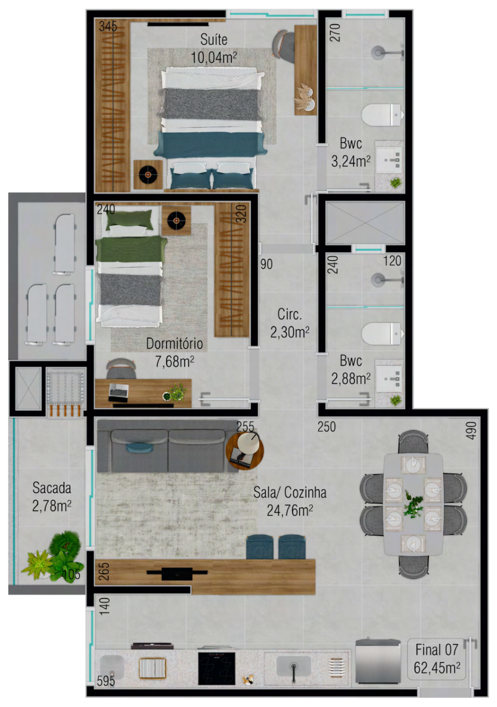 Planta 04 - 2 dorm 62,45m