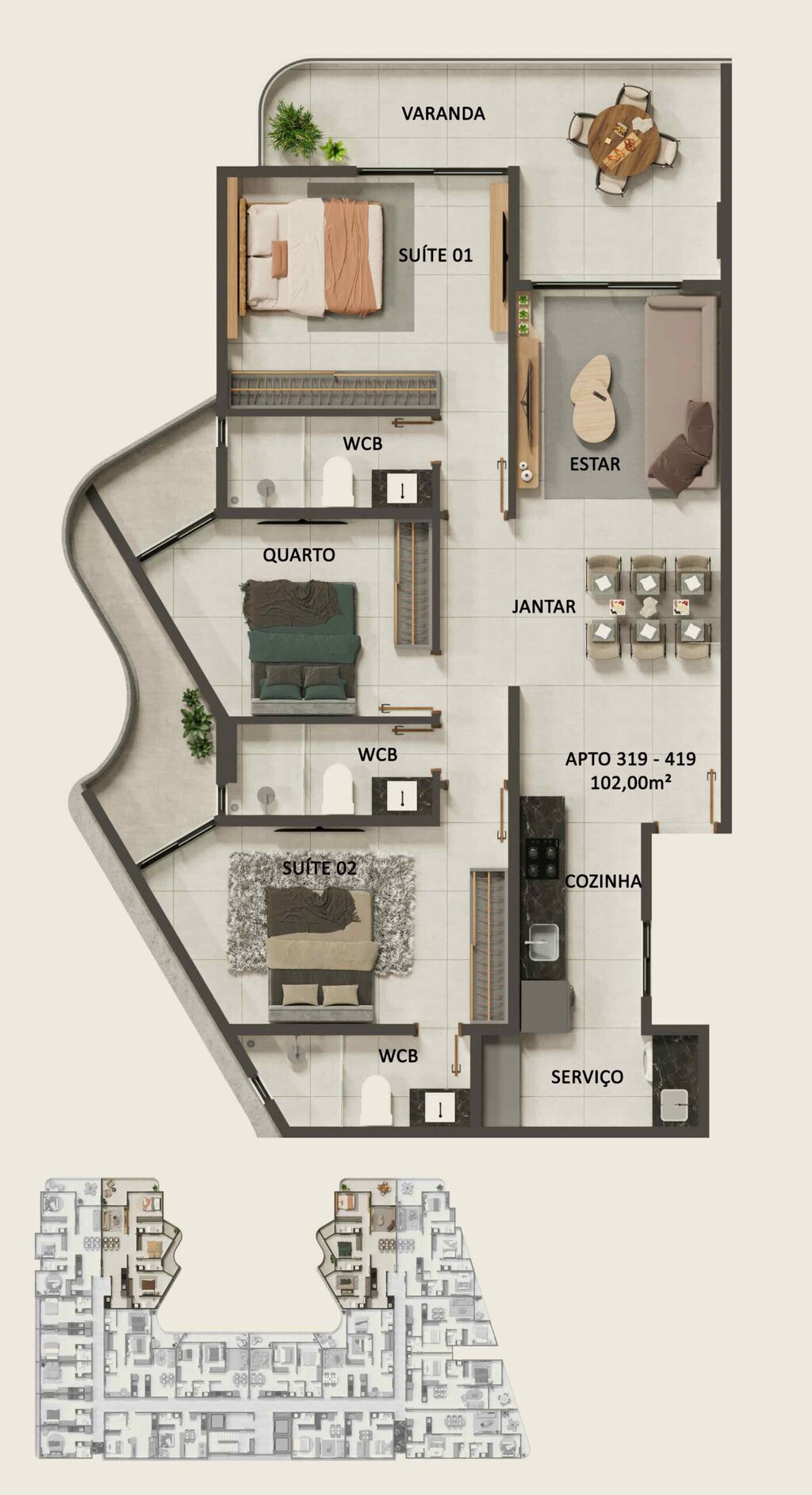 Planta 16 - 3 dorm 102m