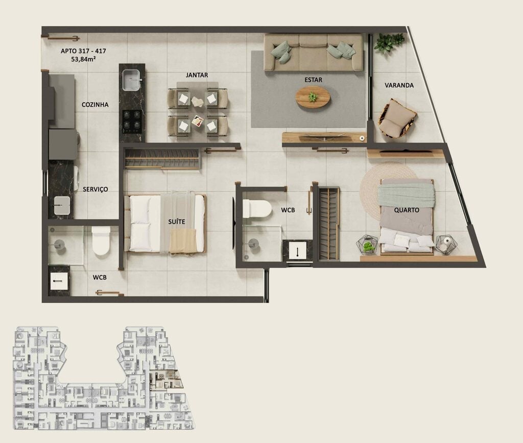 Planta 07 - 2 dorm 53,84m