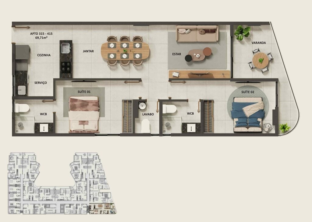 Planta 10 - 2 dorm 69,71m
