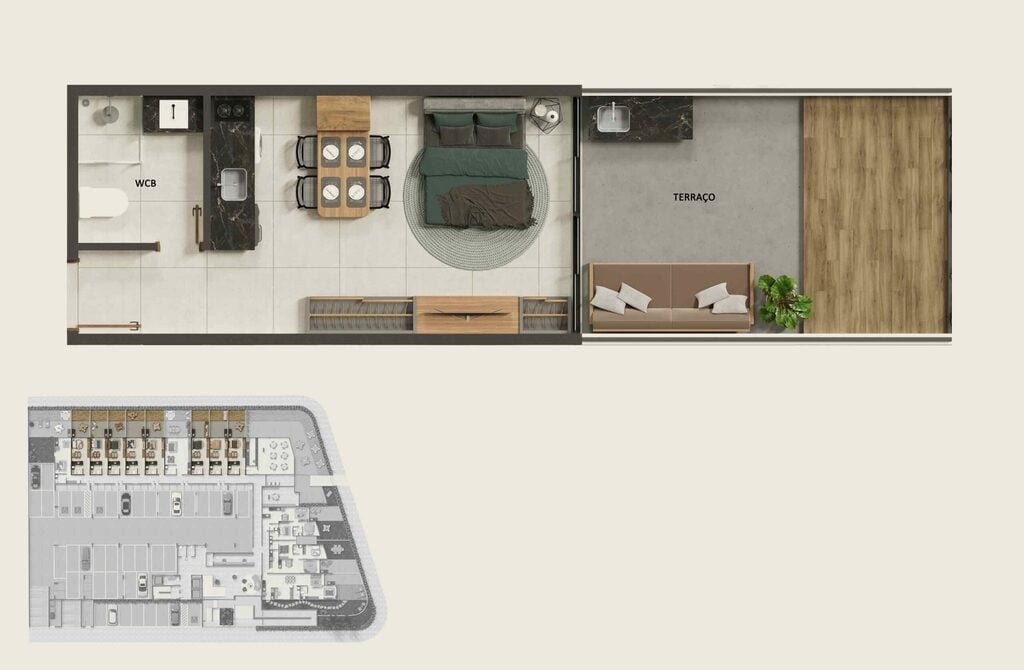 Planta 04 - 1 dorm 39,98m - garden