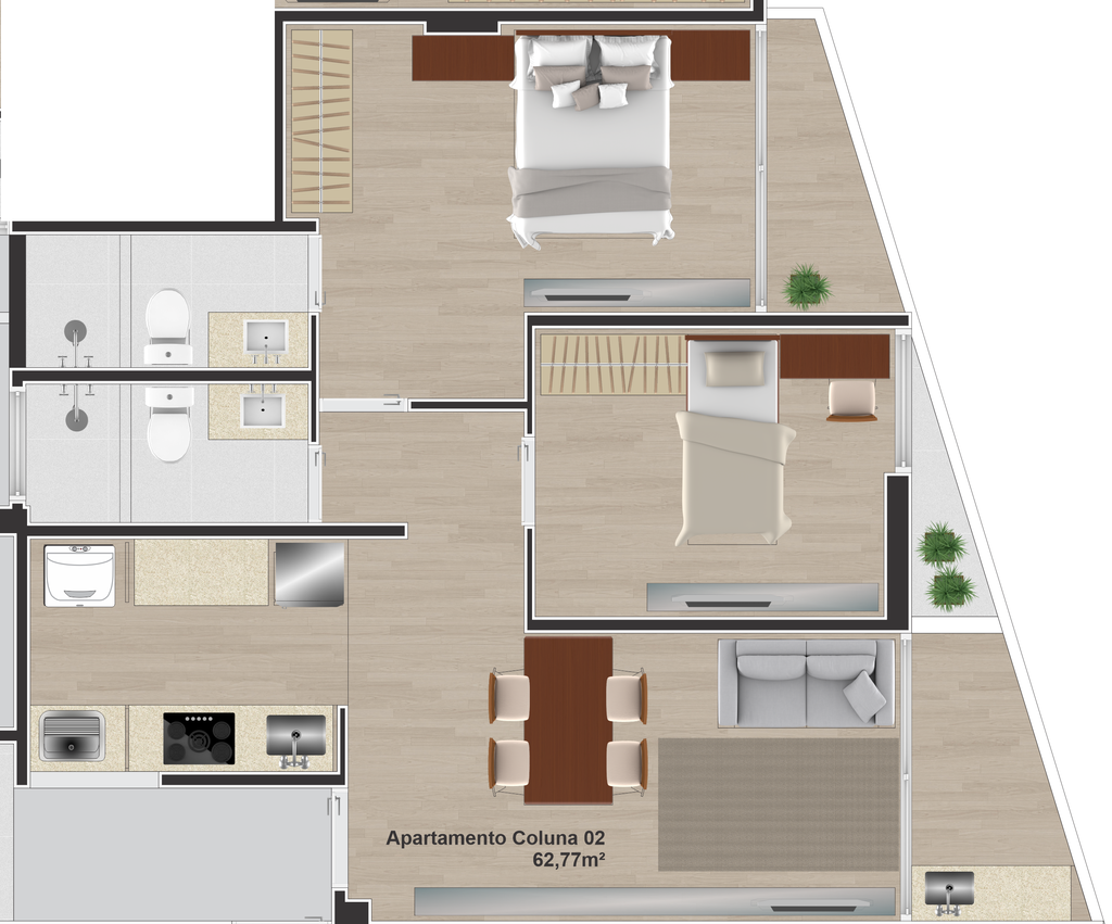 Planta 02 - 2 dorm 62,77m