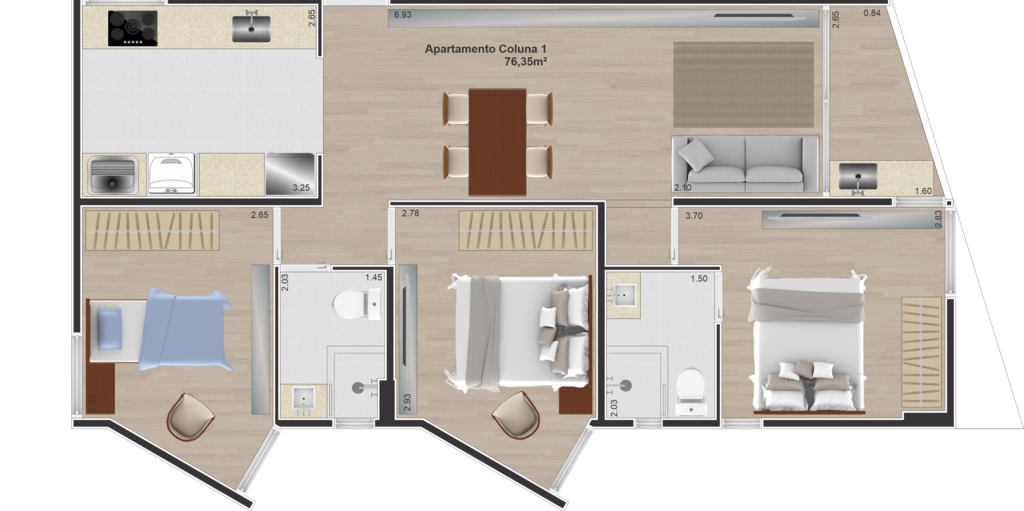 Planta 04 - 3 dorm 76,35m