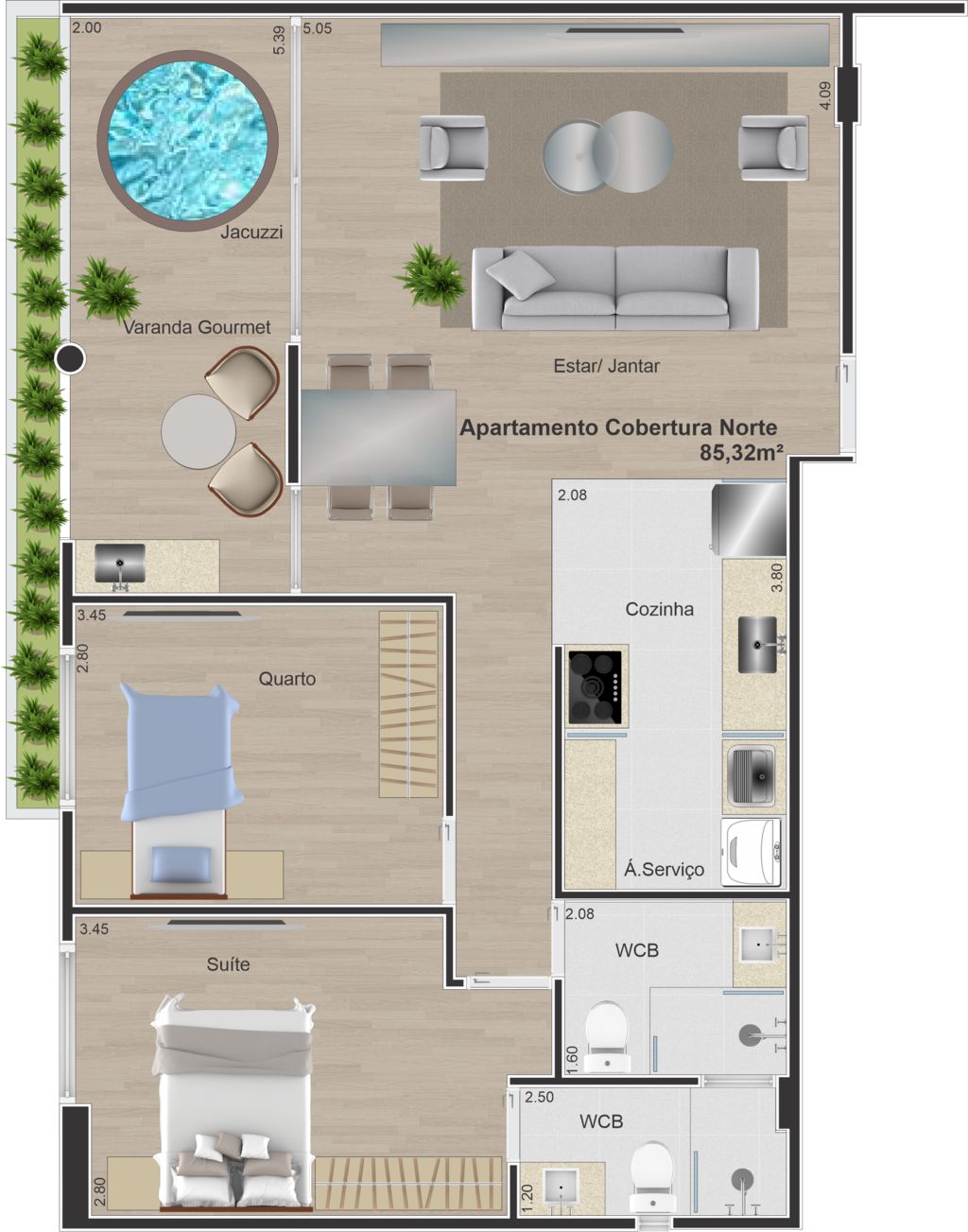 Planta 06 - 2 dorm 85,32m - cobertura horizontal
