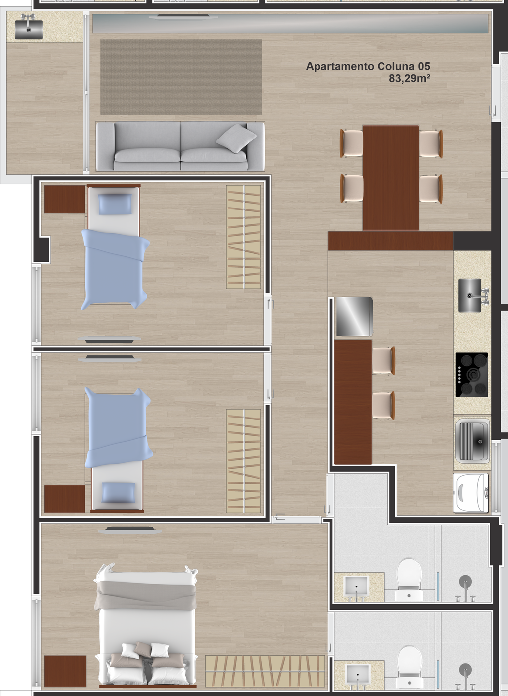 Planta 05 - 3 dorm 83,29m
