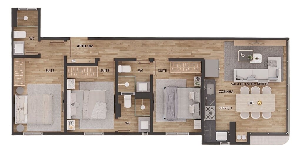 Planta 05 - 3 dorm 75,4m